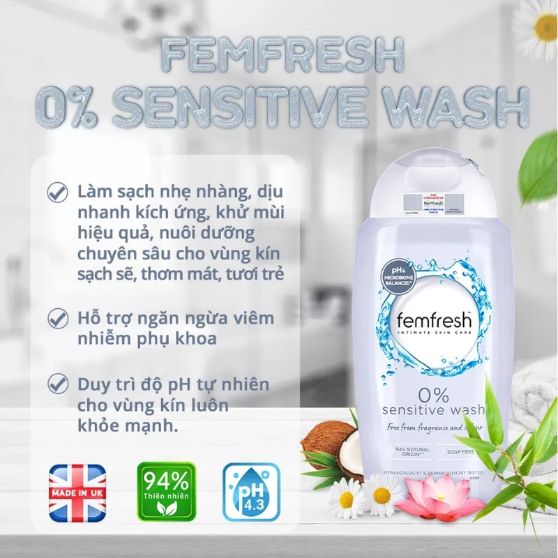 Dung dich ve sinh phu nu cao cap Femfresh 0 Sensitive Wash