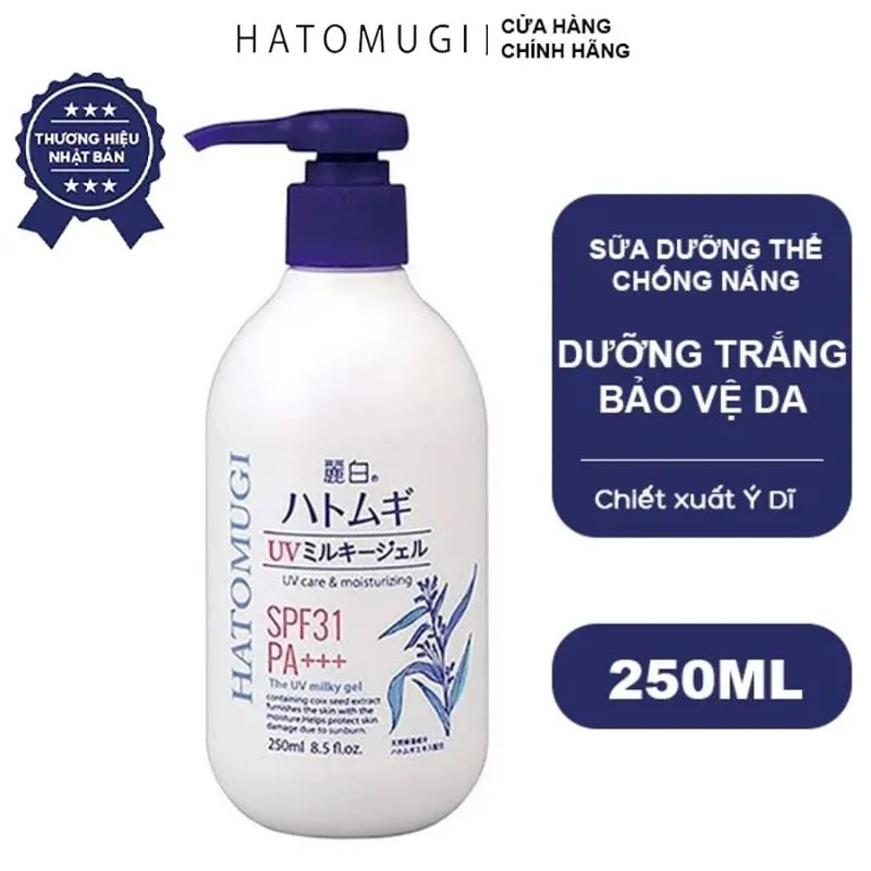 sua duong the trang da khong nuoi long Reihaku Hatomugi UV Milky Gel SPF31 PA 