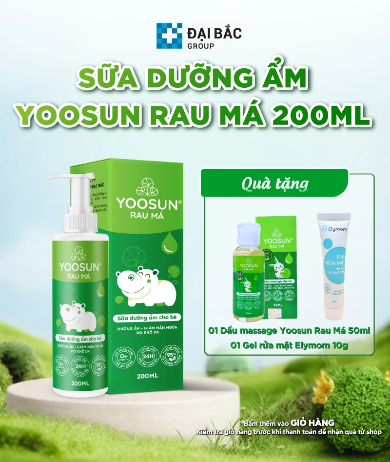 Mua sữa dưỡng ẩm Yoosun rau má 200ml tặng ngay 1 dầu massage Yoosun rau má và Gel rửa mặt Elymom