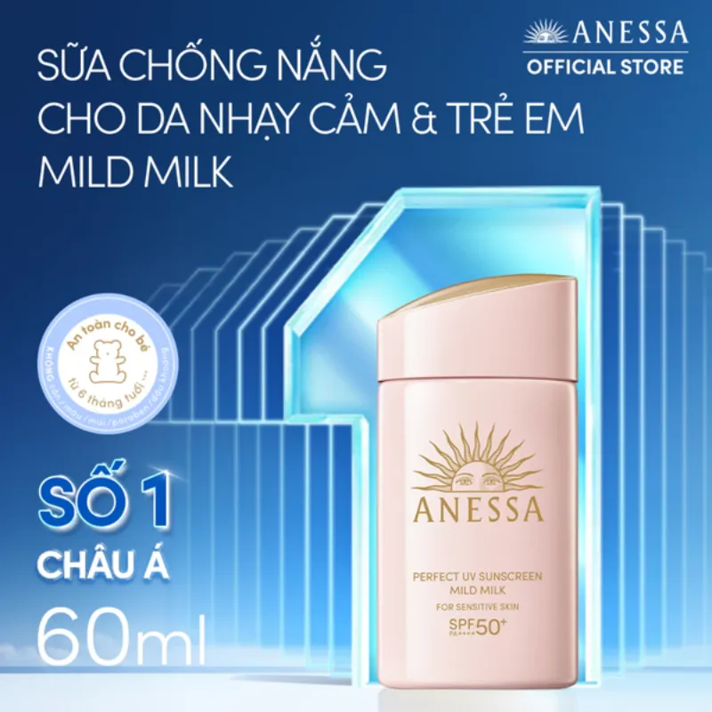 Sữa chống nắng Anessa Perfect UV Sunscreen Mild Milk SPF 50+ PA++++ dịu nhẹ cho da nhạy cảm và trẻ em