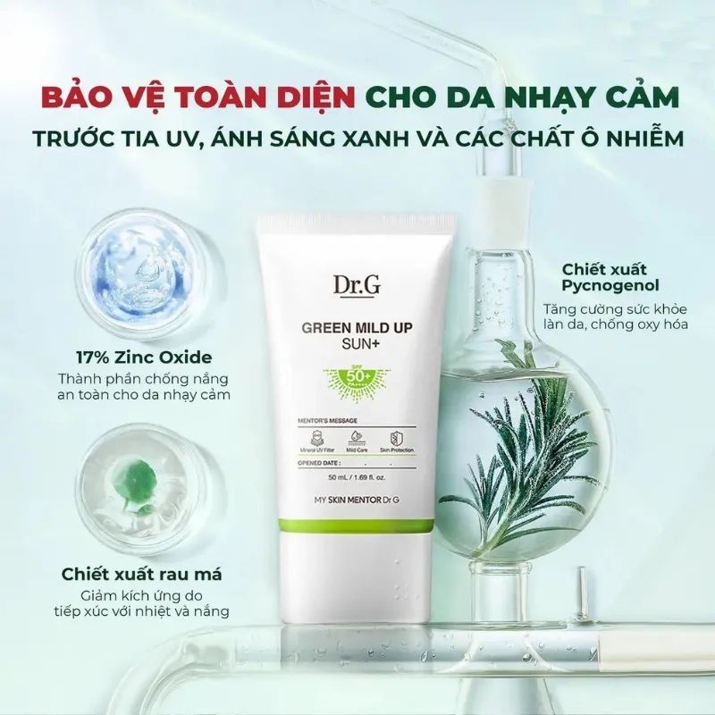 Kem chống nắng vật lý Dr.G Green Mild Up Sun+ SPF50+ PA++++