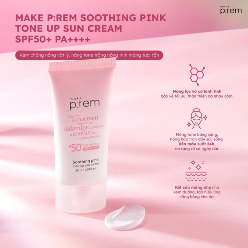 Make P:rem Soothing Pink Tone Up Sun Cream SPF50+ PA++++