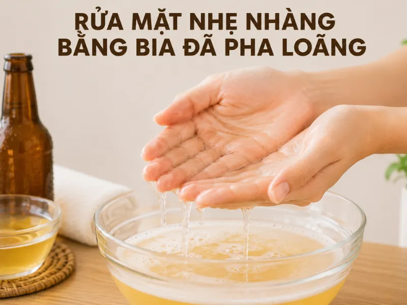 Rửa mặt nhẹ nhàng bằng bia đã pha loãng