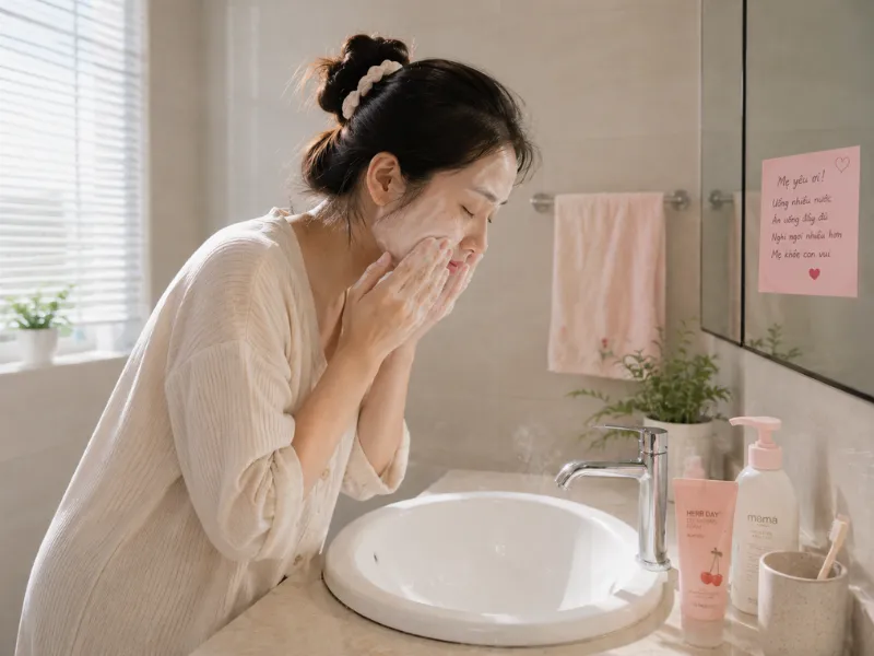 Gợi ý quy trình chăm sóc da mặt đơn giản cho mẹ sau sinh