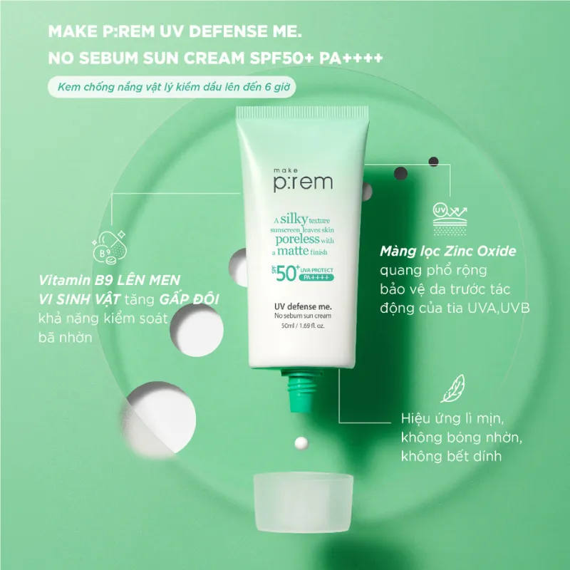 Kem chống nắng Make p:rem Uv Defense Me No Sebum hỗ trợ kiềm dầu