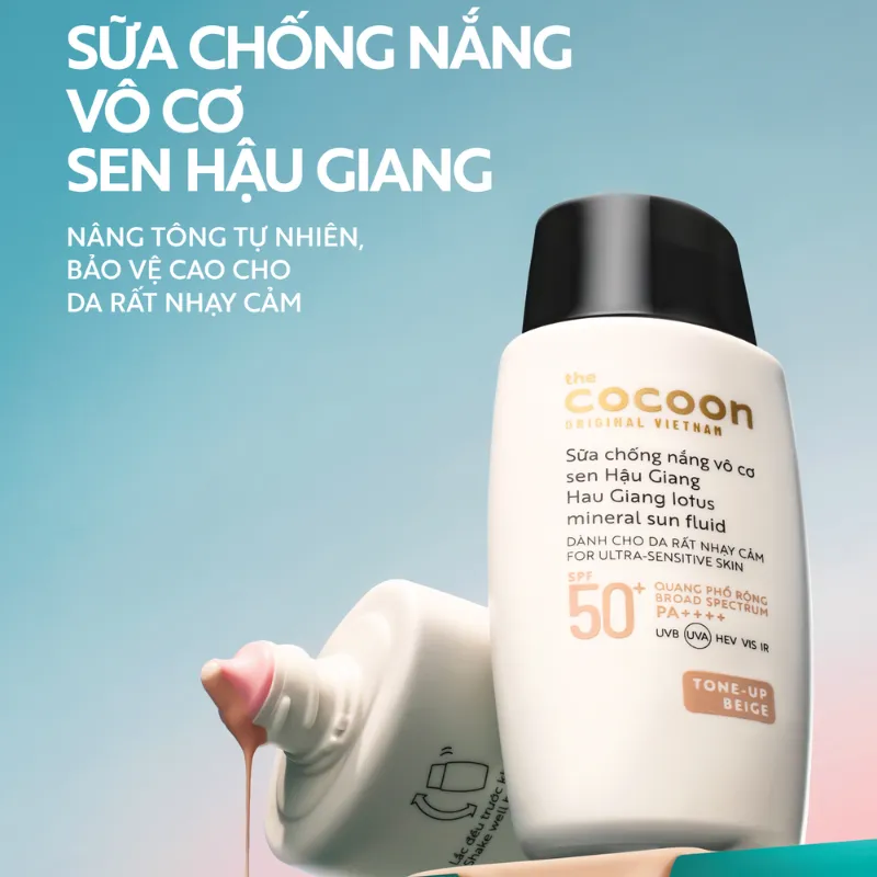 Sữa chống nắng vô cơ Sen Hậu Giang Cocoon nâng tông tự nhiên